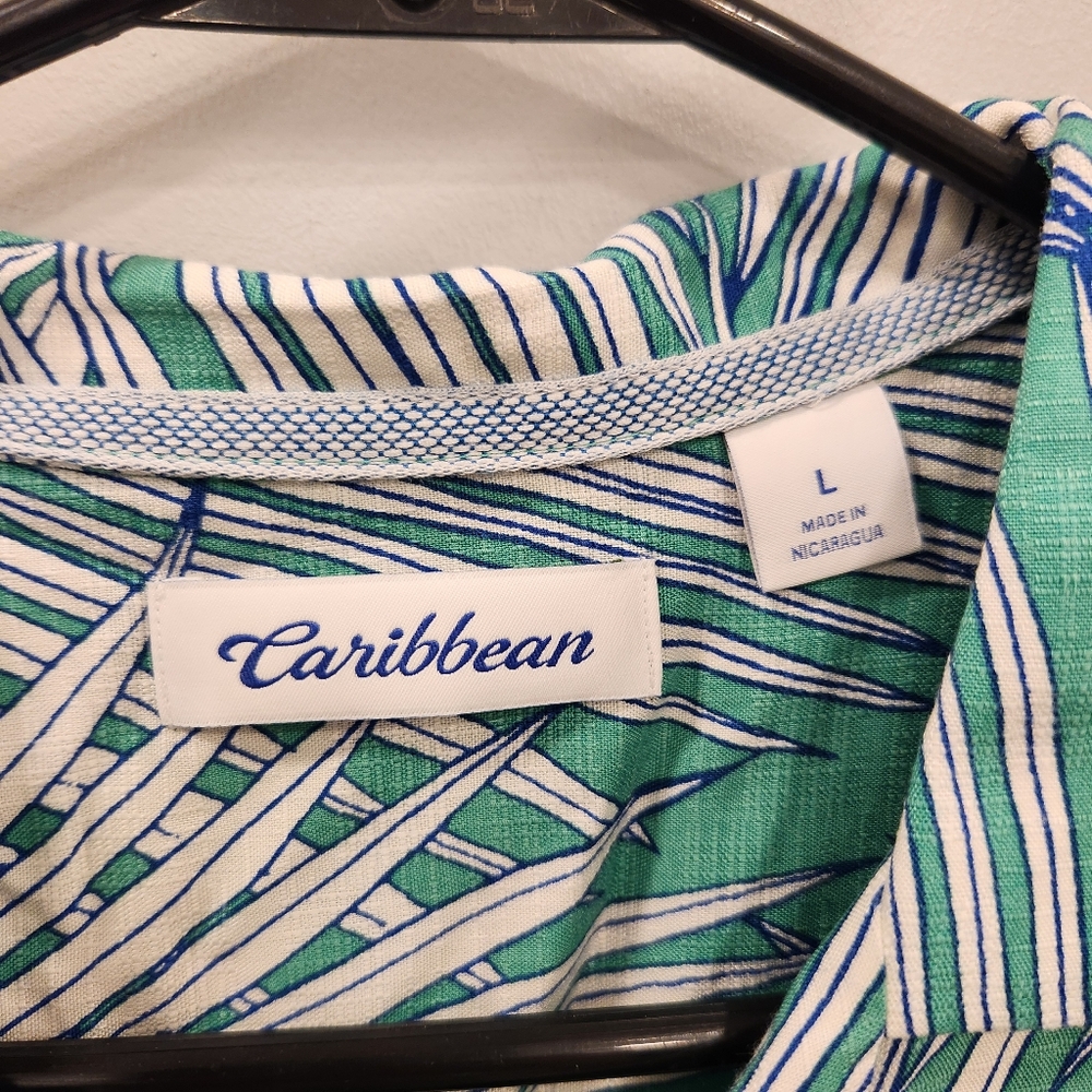 Caribbean NWT Tropical Button Up Collared Short Sleeve Tee Men's - Picture 5 of 9
